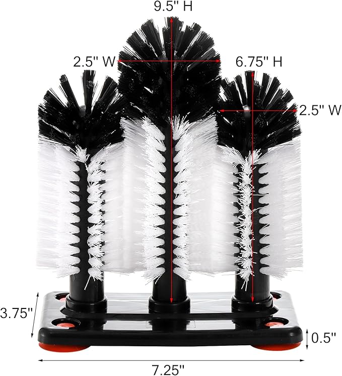 Yesland Water Bottle Cleaning Brush with Suction Base, 3 Head Removable Glass Washer Bristle Brush Cleaner for Long Leg Cup, Beer Cup, Red Wine Glass, Bar, Kitchen, Sink, Home Tools