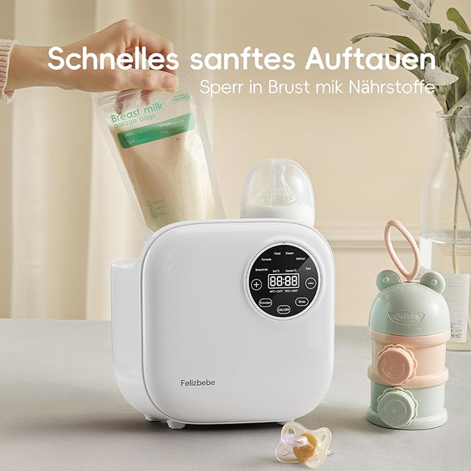 Baby Bottle Warmer, Felizbebe 10-in-1 Double Bottle Warmer for Breastmilk or Formula, Breast Milk Warmer for Baby, Accurate Temperature Control, Timer, Sterili-zing, Defrost, Heat Food, Keep Warm