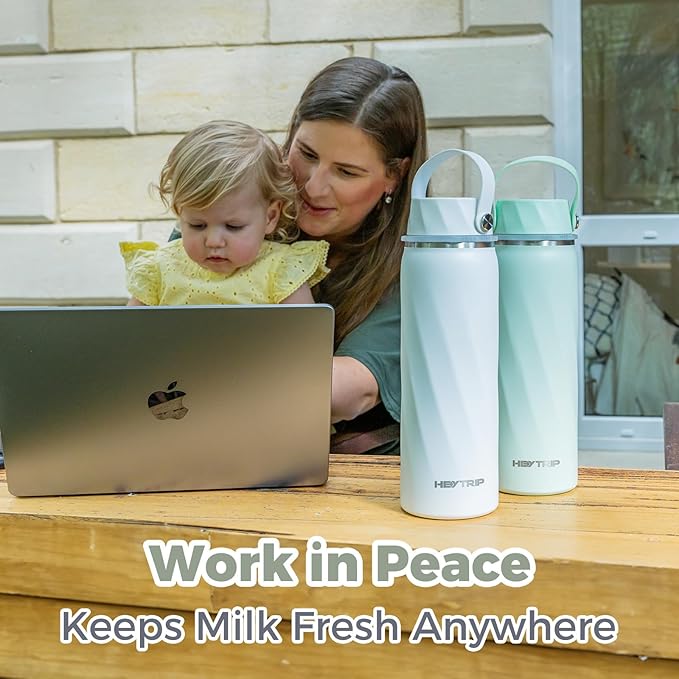 HEYTRIP Vacuum Insulated Breastmilk Cooler Bottle, 20oz Stainless Steel Portable Breastmilk Chiller, Reusable Breast Milk Storage Container Keeps Milk Fresh for 36+ Hours, TSA Approved, Green
