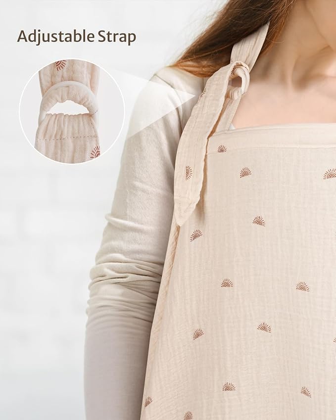 Blissful Diary Muslin Nursing Cover for Breastfeeding, Breathable Breastfeeding Cover up with Arch Neckline for Women, Nursing Apron (Rainbow)