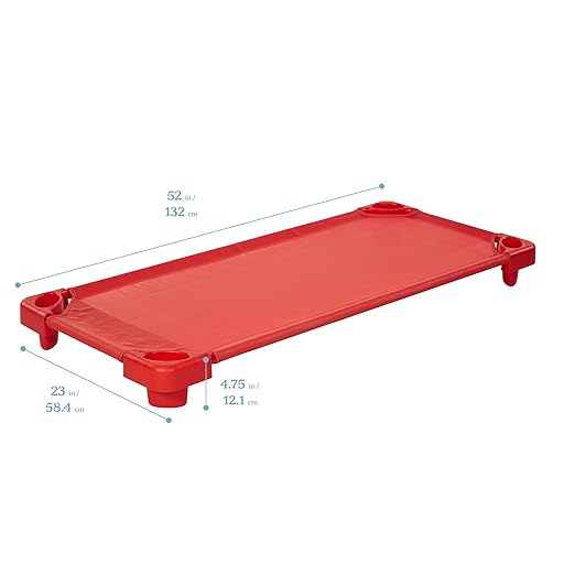 ECR4Kids Stackable Kiddie Cot, Ready-to-Assemble, Standard Size, Classroom Furniture, Red, 6-Pack
