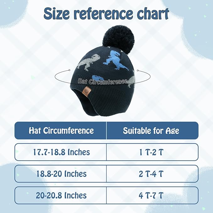 Duoyeree Kids Beanie Hat for Boys Girls Pom-pom Kint Hats Cozy Lining Winter Skull Cap