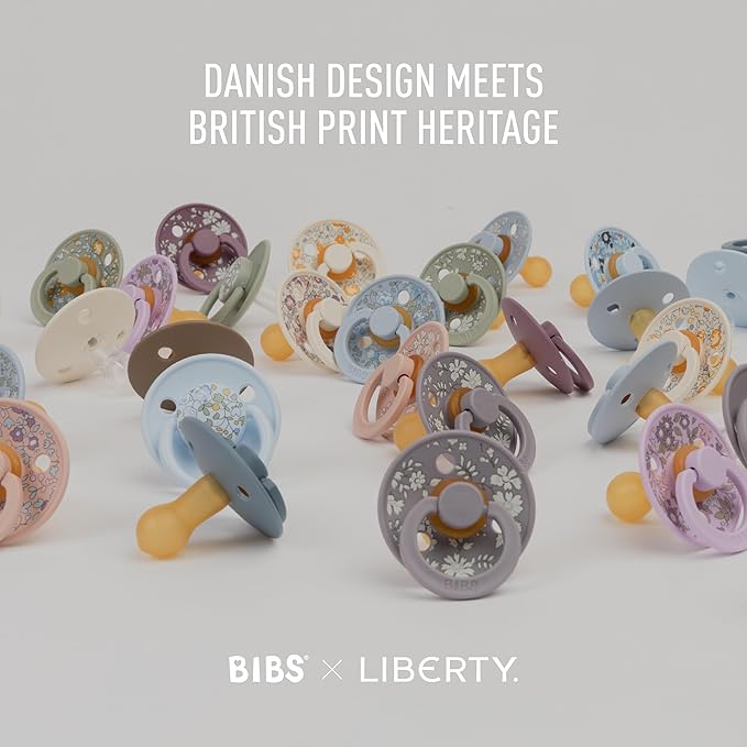 BIBS Colour Liberty Soother 2-Pack, BPA Free Dummy Pacifier, Round Nipple. Natural Rubber Latex, Made in Denmark, Size 1 (0-6 Months), Eloise Blush