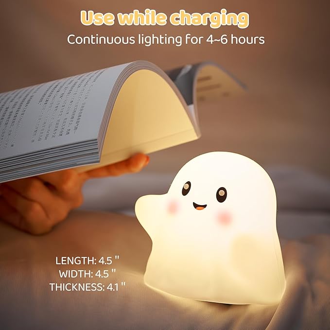 Ghost Night Light for Kids – Gift & Fun Toy for Kids, Touch Tap Lamp with Sounds, Squishy Silicone, Eye-Safe LED, 30-Min Timer, Dimmable Rechargeable Bedside Table Lamp – Gift for Boys & Girls