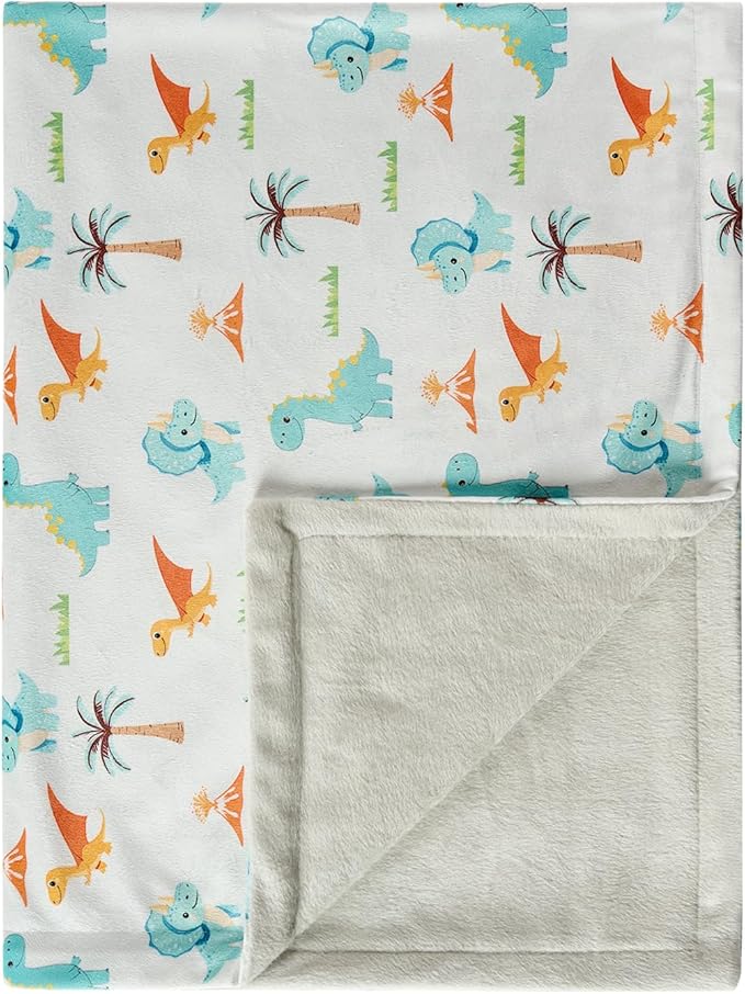 Baby Blanket 30x40 Inches Soft Double Layer Fleece Throw with Multicolor Dinosaur Gender Neutral Crib Blanket for Infant, Toddler, Newborn Baby Girl or Boy Shower Gift