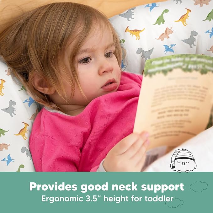 Toddler Pillow with Pillowcase - 13x18 My Little Dreamy Kids Travel Bed Pillows for Sleeping, Organic Cotton Small Pillowcase, Soft & Breathable, Machine Washable, Toddlers 2-5 Years Old (Roarsome)