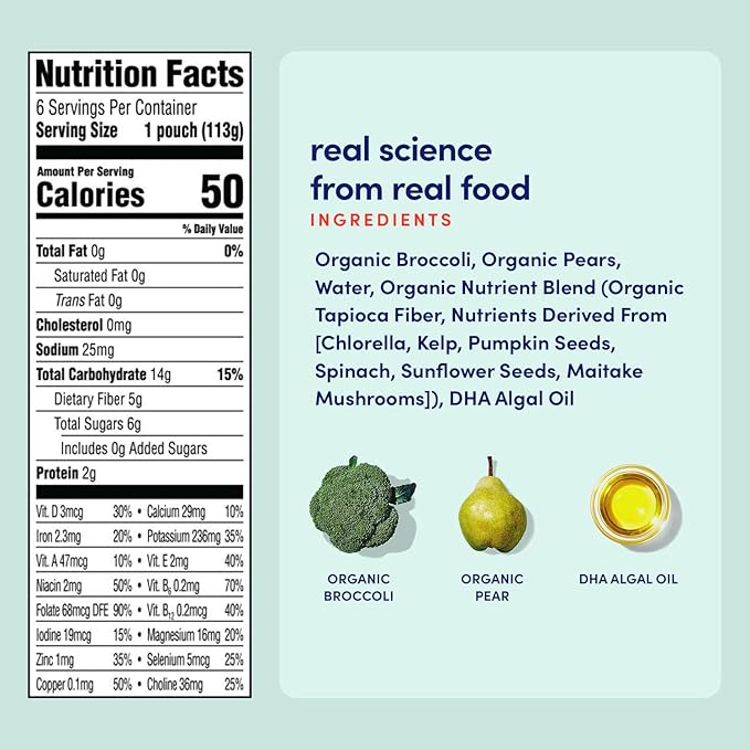 Cerebelly Organic Baby Food Pouches – Organic Broccoli Pear Pouch Protein, Healthy Fats, Non-Gmo Baby Food Meals 4 Ounce Bpa-Free Toddler Purees, 1 Count