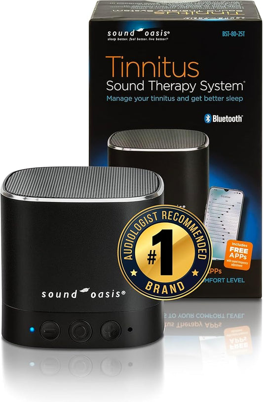 Sound Oasis® Bluetooth® Tinnitus Sound Therapy System® - Sleep Better, Manage and Mask Tinnitus, 25 Built-in Sounds for Tinnitus Relief, 12-Hour Sound Duration
