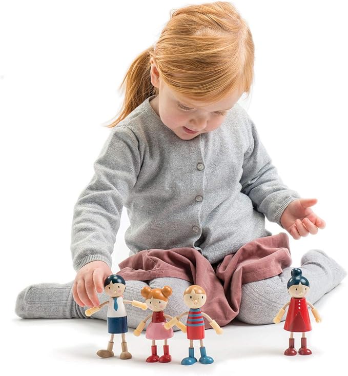 Tender Leaf Toys - Doll Family - Cute Wooden Flexible Doll Family for Kid's Dollhouse, Four Pcs of Multicultural Mom, Dad, Boy and Girl - Age 3+