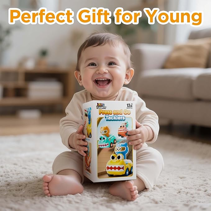 iPlay, iLearn Press to Go Animal Car Toys for Toddlers 1-3, Baby Push Go Friction Racing Cars Toy, 3pcs Infant Play Vehicle Set for 12 18 24 Month, 1st Birthday Gifts for 1 2 3 Year Old Boy Girl Child