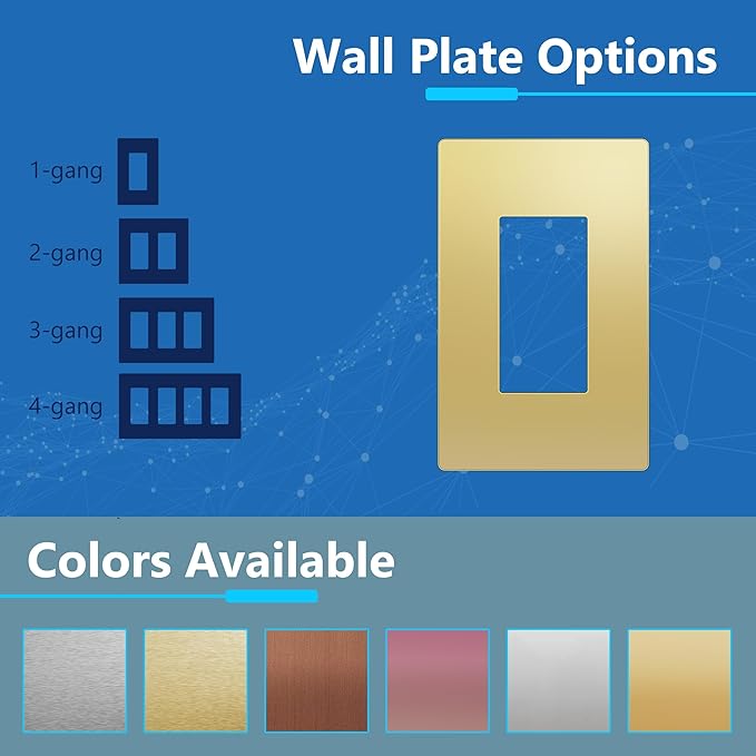 LIDER Decorator Metal Wall Plate, Temperature and Impact Resistant, 201 Stainless Steel, Screwless Cover, Modern Decoration Upgrade, Mid-Size 1-Gang 4.88" x 3.11", Polished Brass, LSMWP-31M-PB
