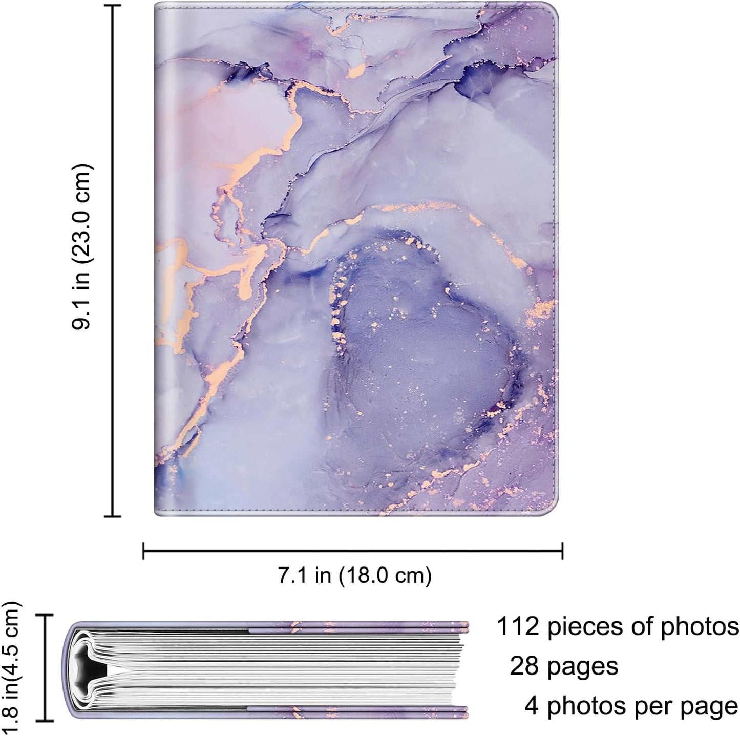 Fintie Photo Album for 4x6 Photos - 112 Pockets Vegan Leather Cover Memory Albums Book for Birthday Family Anniversary Vacation Pictures, Lilac Marble