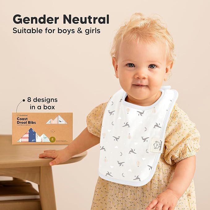 KeaBabies 8-Pack Organic Baby Bibs for Boys, Girls - Super Absorbent Cotton Drool Bibs for Baby Girl & Boy, Teething Toddler, Drooling Newborn, Ultra Soft & Machine Washable (Marine Muse)