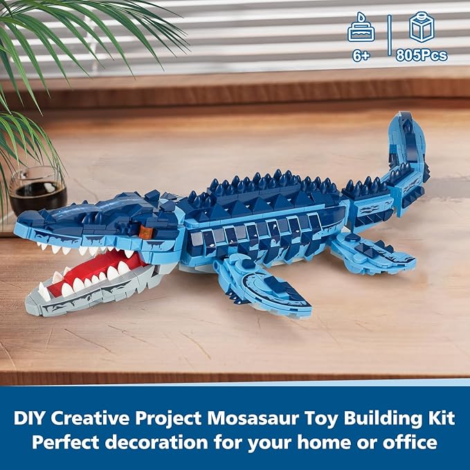 805 Pcs Mosasaur Dinosaurs Building Set,Sea Creatures Creativit Model Building Kit,STEM Dinosaur World Park Building Toy,DIY Functional Sea Scene Display,Christmas Birthday Gifts for Boys,Teens,Adults