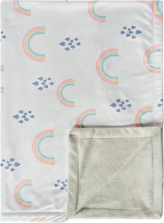 Baby Blanket 30x40 Inches Soft Double Layer Fleece Blanket with Sweet Rainbow Print Gender Neutral Crib Blanket for Infant, Toddler, Newborn Baby Girl or Boy Shower Gift