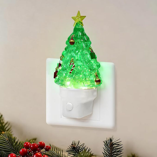 Christmas Tree Night Light Plug into Wall Glitter Water Nightlight with USB/Outlet Options, Christmas Tree Decorative Nightlight for Bedroom Kitchen Nursery Hallway Holiday Decorations Gifts (Tree)