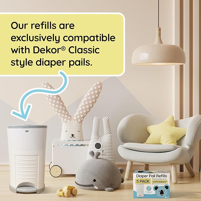 Reli. Diaper Pail Refill Bags, Compatible with Dekor Classic (10 Pack) | Diaper Dekor Refills w/Powder Fresh Scent | Odor Blocking, Strong, Easy Replacement Bags | Holds up to 4950 Diapers