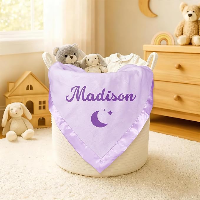 Personalized Baby Blanket with Name, Custom Flannel Swaddle Blankets, Customized Embroidered Receiving Blanket for Girls, Baby Shower Birthday for Newborn - Purple(36" x 36")