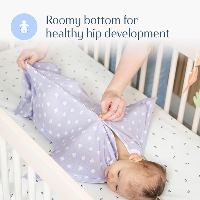 SleepingBaby Zipadee-Zip Transition Swaddle - Cozy Baby Swaddle Blanket with Zipper Convenience - Roomy Wearable Blanket for Easy Diaper Changes - Paperwhite Flowers, Large (12-24 Month)