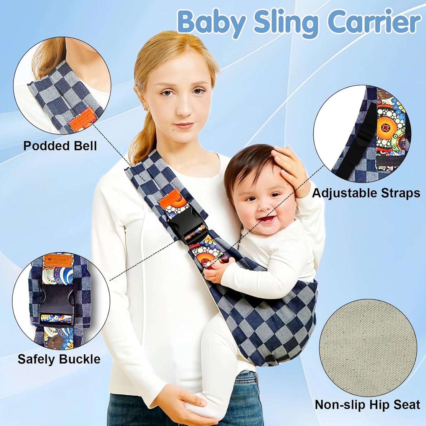 Baby Sling Carrier 2025 Baby Carrier Newborn to Toddler Sling Lightweight Baby Carrier Sling with Adjustable Straps Toddler Carrier Baby Wrap Sling for 10-30 lbs (Blue)