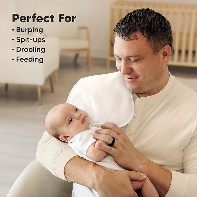 KeaBabies 5-Pack Organic Burp Cloths Baby Girl, Boy - Extra Large, Absorbent Baby Burp Cloths,Soft Burping Cloths for Babies,Newborn Burp Clothes,Cotton Burp Rags,Thick Burp Cloth(Soft White/Quin)