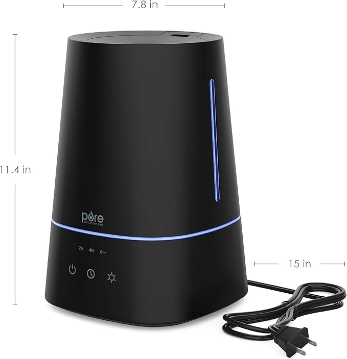 Pure Enrichment HUME Max - Easy Top-Fill Ultrasonic Cool Mist Humidifier, 3.7-L (1 Gallon) Water Tank, 3 Mist Settings, & Auto Shut-Off Timer - Ideal for Large Bedrooms, Nurseries & Dry Areas (Black)