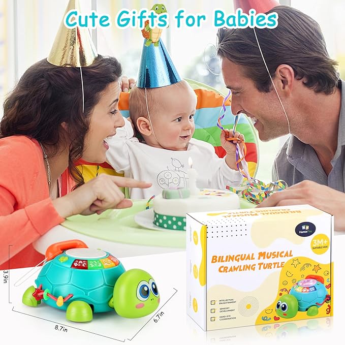Bilingual Musical Turtle Baby Toys 6 to 12 Months, Development Toy for 6 7 8 9 Month Old Boy Girl, 8-in-1 Educational Crawling Infant Gifts, Christmas Baby Gift for 3 4 5 9-12 Mo.