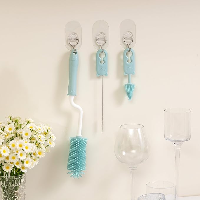 Chemimoso Silicone Spinning Bottle Cleaning Brush, 13.4in Long Handle Water Cup Bottles Cleaner for Baby Bottles, Sports Bottle, Glass Vase, Tumbler, with a Tiny Cup Lid Gap Cleaning Brush, x Pink