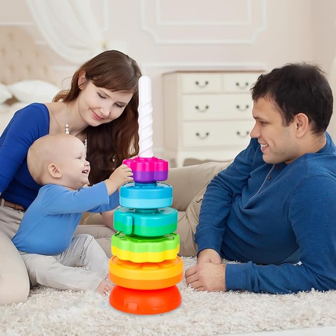 Spinning Stacking Toys for Babies 12+ Month Ring Stacker Stacking for Toddlers 1-3 Montessori Toys,Educational Learning Sensory Toy for Kids Easter Christmas Birthday Present for Baby