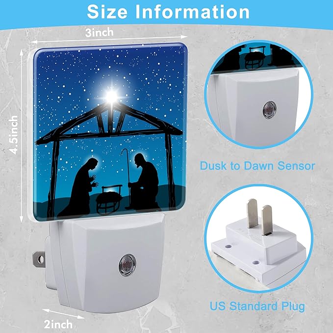Christmas Christian Nativity Scene with Jesus Plug in Night Light with Auto Dusk to Dawn Sensor,Warm Night Lights for Boys Girls Bedroom Bathroom Hallway Kids Room Gifts