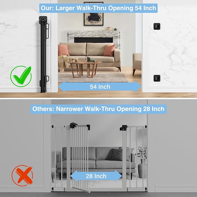 Retractable Baby Gates for Stairs No Drill, PRObebi Retractable Dog Gate Indoor Extends to 54" Wide 34" Tall, Child Gates for Doorways, Stair Gate Use for Outdoor, Hallways, Doorways, Deck, Porch