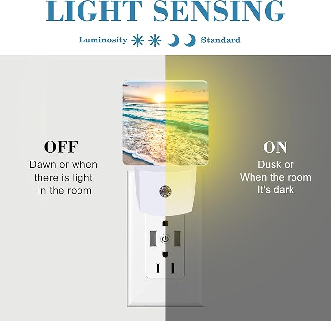 Beautiful Sunrise Over Beach Night Light Plug into Wall with Dusk to Dawn Sensor Cute Nightlight for Kid Girls Boys Women Men Room Decor, Hallway, Kitchen, Bathroom, Nursery, Stairs