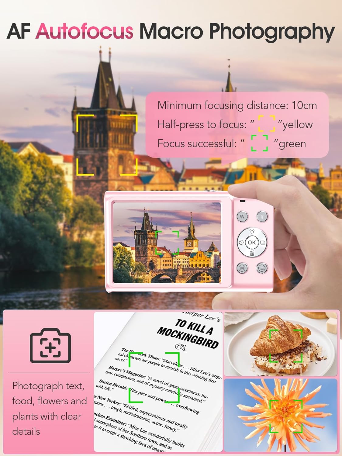 Digital Camera,Autofocus 4K Vlogging Camera for Photography with 32GB Card,48MP Portable Compact Point and Shoot Digital Camera for Teens Adult Beginner with 16X Zoom,Anti-Shake,2 Batteries(Pink)