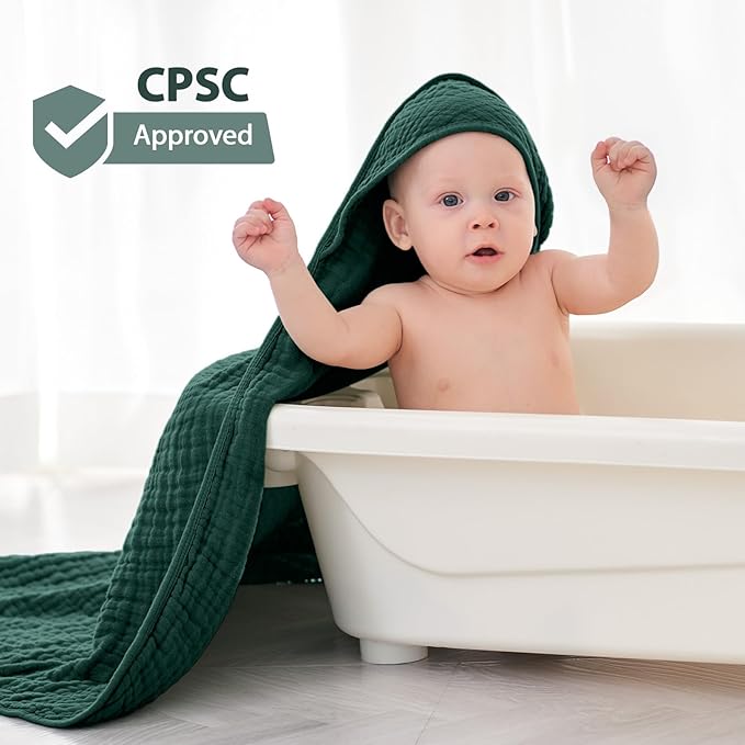 Hooded Baby Towels for Newborn - 2 Pack, 100% Muslin Cotton, Baby Bath Towels with Hood, Soft and Absorbent for Boys, Girls Infant, Toddler and Kids, Large 32x32 Inches, Newborn Essential