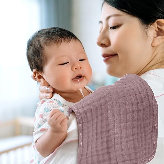 Tallew 8 Pack Muslin Burp Cloths and Baby Bibs for Boy Girl 20" x 10" Cotton Baby Bandana Drool Bibs Muslin Burp Cloths Absorbent Rag for Newborn Toddler Infant Gifts(Elegant Color)