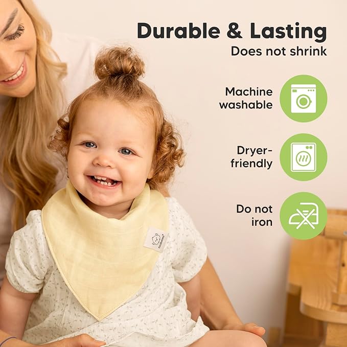 8-Pack Muslin Baby Bibs for Boys, Girls - Muslin Bandana Drool Bibs for Baby Girl & Boy, Drooling Newborn, Teething Toddler, Infant 0-36 Months, 100% Cotton Extra Absorbent & Soft (Mirage)