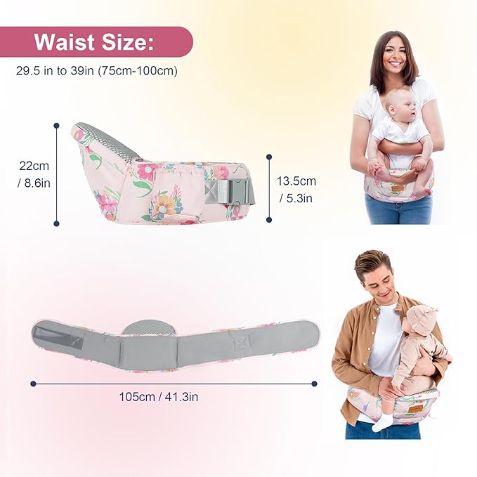 Baby Hip Carrier - Adjustable Waistband & Hip Seat for Newborn-Toddler (Up to 66 Lbs) with Pockets for Parents