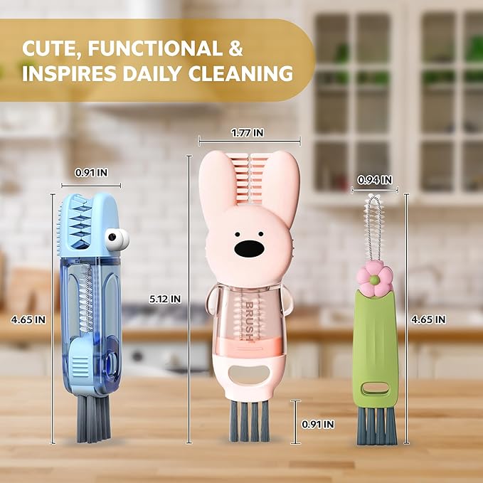 Cup Lid Cleaning Brush, 3 in 1 Cup Cleaner Brush New Multifunctional Lid Cleaner Lid Brush Cleaning Tool Multipurpose Bottle Gap Cleaner Brush Red