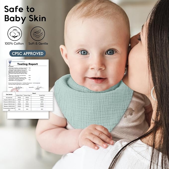 Yoofoss Muslin Baby Bibs 10 Pack 100% Organic Cotton 6-Layer Soft Absorbent Drool Bandana Baby Bibs for Drooling and Teething for Boys and Girls, Gradient Blue