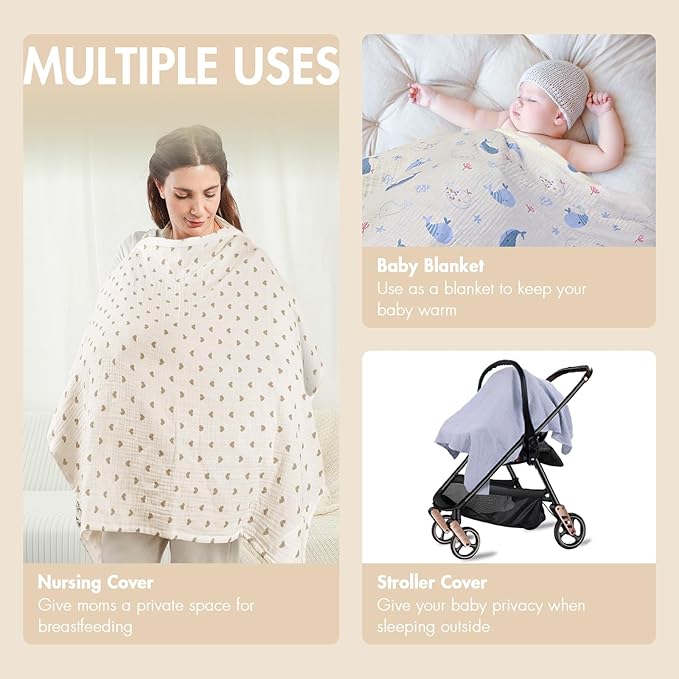 Nursing Covers for Breastfeeding - Breathable Baby Breastfeeding Cover with Arch Neckline, Adjustable Privacy Nursing Covers for Women, Brown Heart