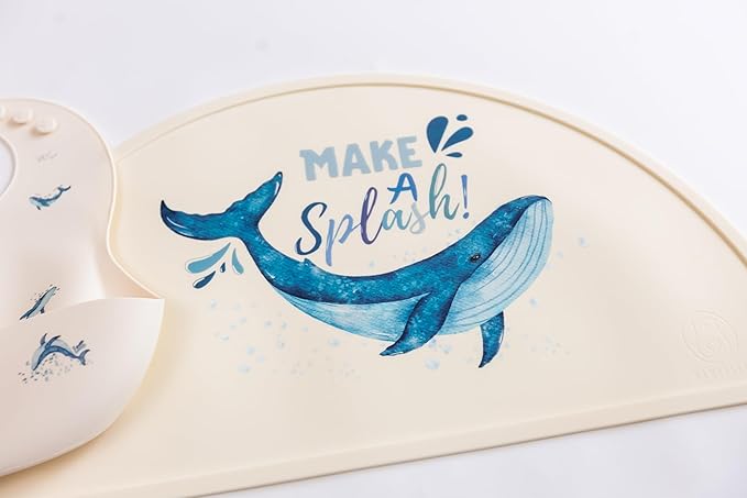 Silicone Baby Bib and Mat | Boys Girls Babies & Toddlers | Waterproof, Adjustable, BPA Free