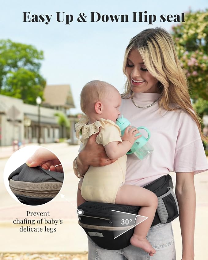 MOMTORY StowNGO Pro Baby Carrier, Safety-Certified 6-in-1 Ultra Storage Baby Carrier Newborn to Toddler, Front & Back Baby Holder Carrier with Hip Seat, Pure Black