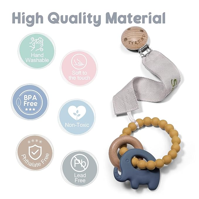TYRY.HU Personalized Pacifier Clip with Name, Embroidery Webbing Pacifier Holder for Baby Girls and Boys, Neutral Pacifier Leash Universally Fit All Pacifiers & Baby Toys, 2 Pack Baby Gift(Grey, Blue)