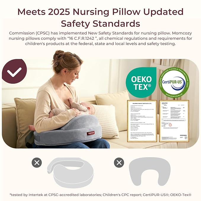 Momcozy CozyPro Nursing Pillow - All Around Lumbar & Arm Support - Safety Fence, Firm & Springy Memory Foam-Stable, Ergonomic Support, Easier Breastfeeding, Wider Cushion, Adjustable, Removable Cover