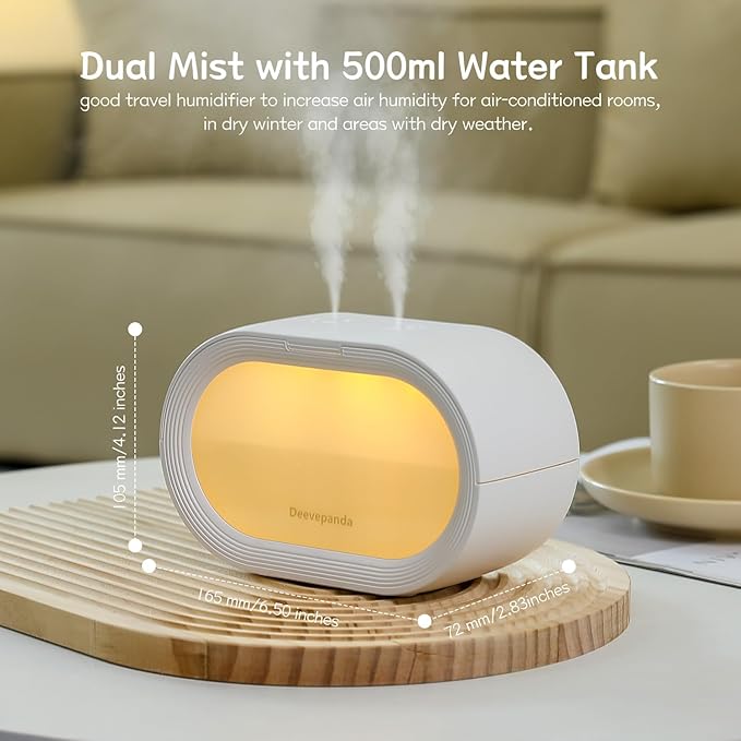 Small Dual Cool Mist Humidifiers for bedroom,500ml Mini Plant Humidifier indoor, Rechargeable Battery Powered Portable Desk Baby Humidifiers for Kids Room Home Baby Nursery, Office