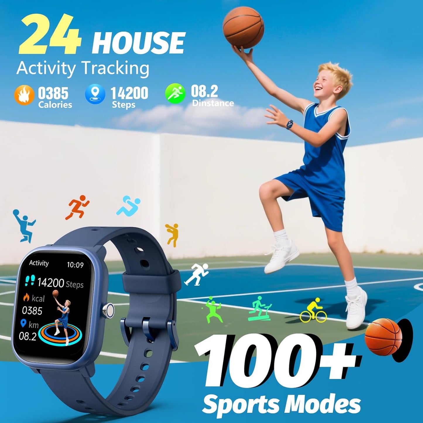 Kids Wach for Girls Boys 6-15 Year Old - Smart Watch for Kids 1.8" Fitness Tracker,No Phone Needed,Pedometer Sleep Monitor Heart Rate Waterproof,Puzzle Game for Girls Boys Teens Birthday Gift (Blue)