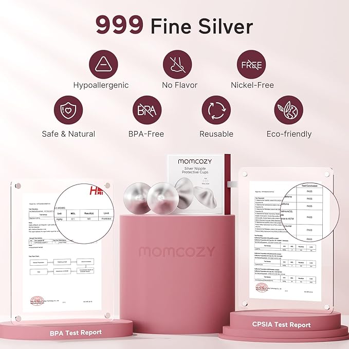 Momcozy 999 Silver Nursing Cups, Hole-Free Design, 999 Silver Nipple Shields, Breastfeeding Essentials, Silver Nipple Shields for Breastfeeding Newborns, Metal Nipple Shields,XXL Size