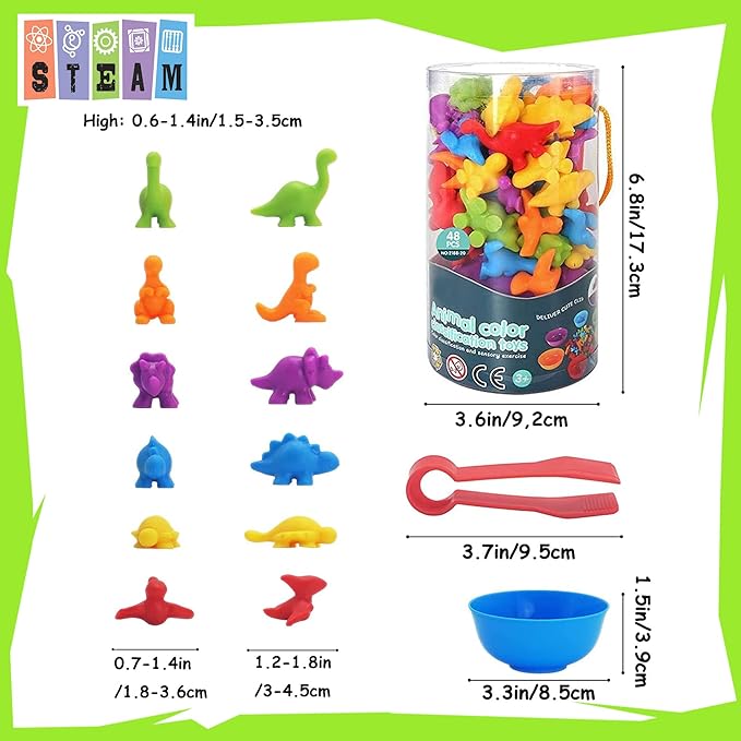 UNIQUE KIDS Counting Educational Learning Toy Set with Sorting Cups - Engaging Sensory Color Classification Training Game for Toddlers Preschoolers Ages 3 Years and Up (Dinosaurs)