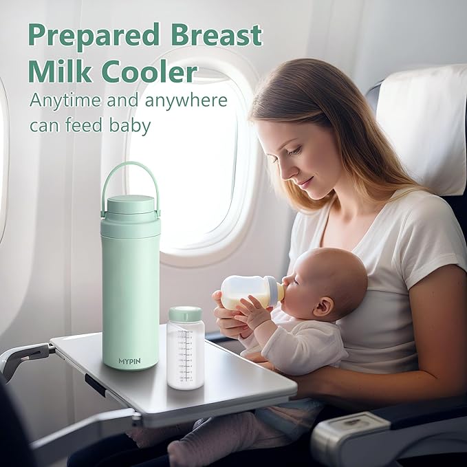 MYPIN 22oz Portable Breast Milk Cooler for Outdoor, 360° Cooling Tubes for 24 Hours with 2pcs Baby Bottles Reusable Storage Container, Larger Capacity Stainless Steel Travel Breastmilk Chiller