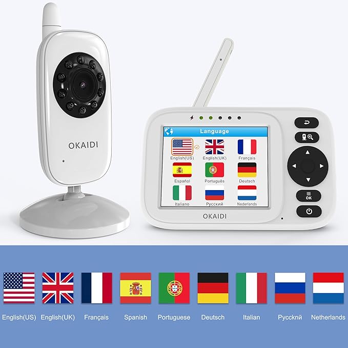 OKAIDI Baby Monitor with Camera and Audio, 3.2" IPS Screen Video Baby Monitor No WiFi, Infrared Night Vision, VOX Mode, Sound Activated Screen, 1000ft Transmission Range